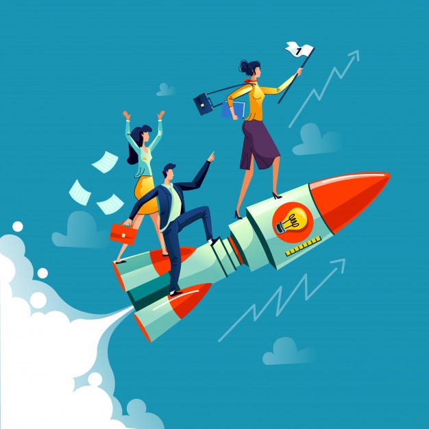 businesswoman-flying-rocket-business-concept