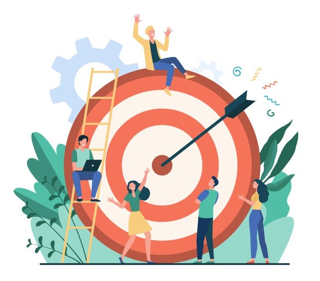 positive-tiny-people-sitting-walking-near-huge-target-with-arrow-isolated