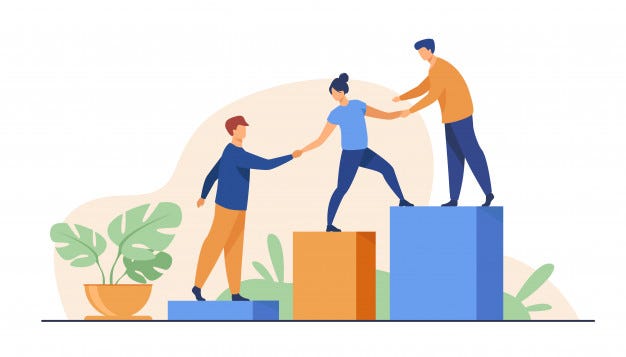 employees-giving-hands-helping-colleagues-walk-upstairs