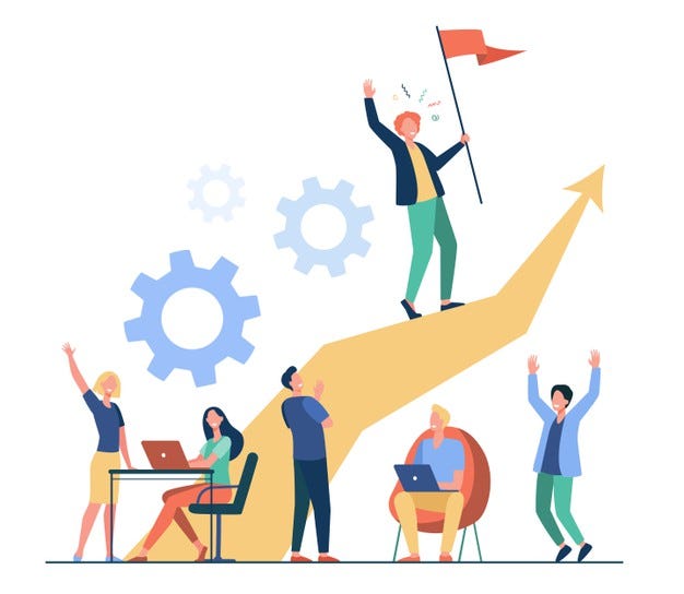 business-leader-standing-arrow-holding-flag-flat-vector