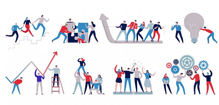 victoria-riess-leader-flat-colorful-teamwork-icons-set-with-staff-working-together-isolated